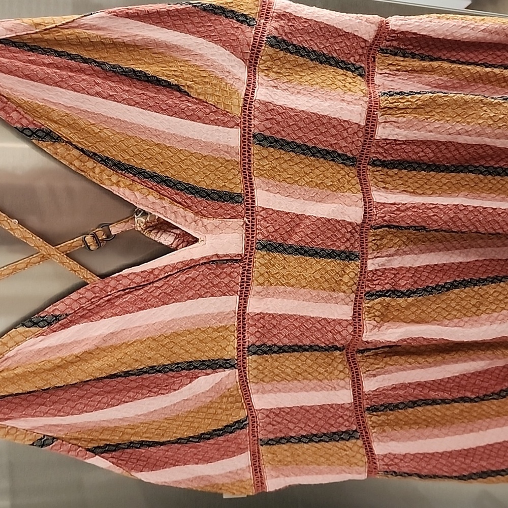 🥳 Roxy Women's Babydoll Dress - Orange/Brown  Beachy Striped Halter Babydoll XL - Picture 5 of 11